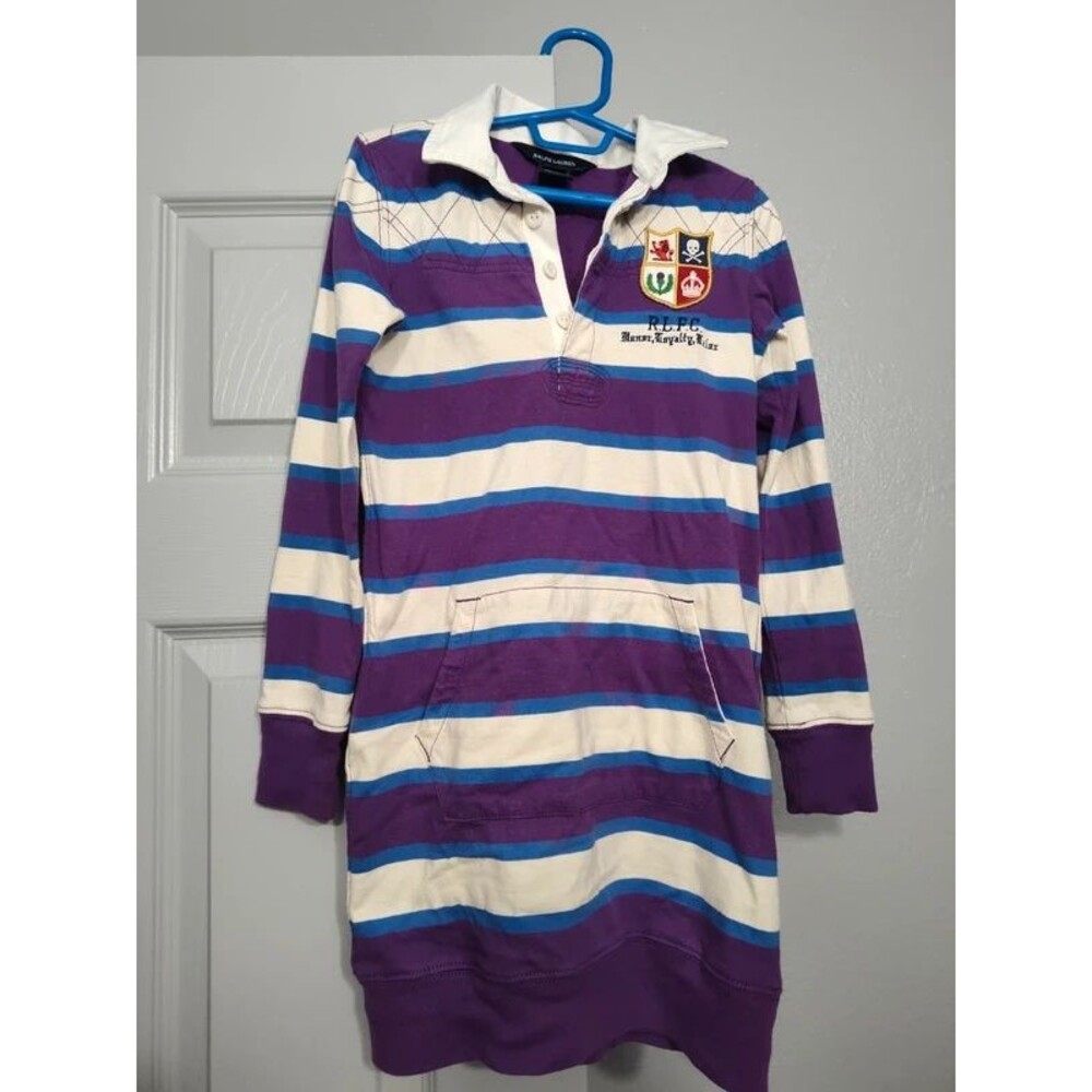 Ralph Lauren 5-7T purple striped polo dress long shirt kids kid children's